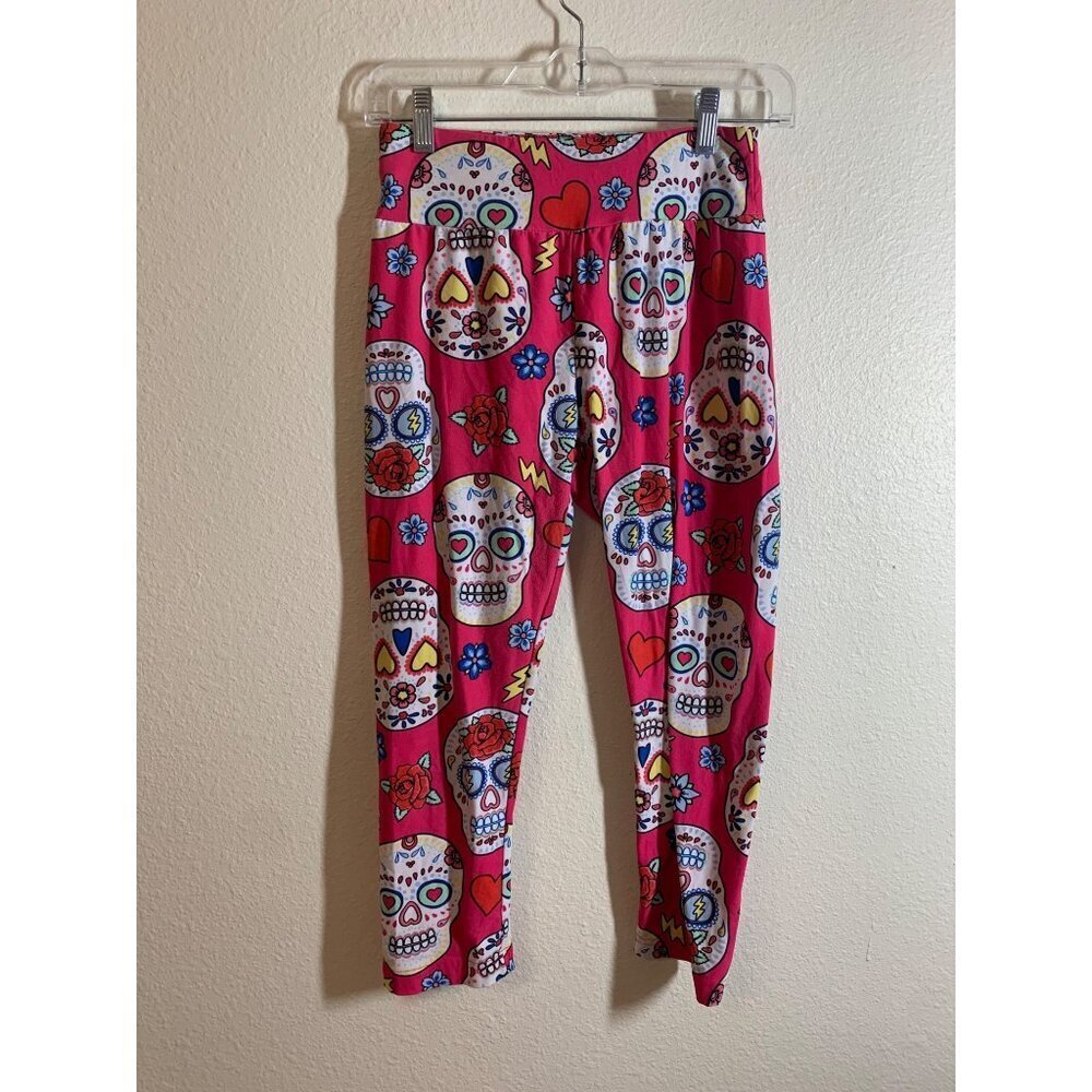 No Boundaries Halloween Skull Capri Leggings Juniors Size Medium (7/9) Pink AC6